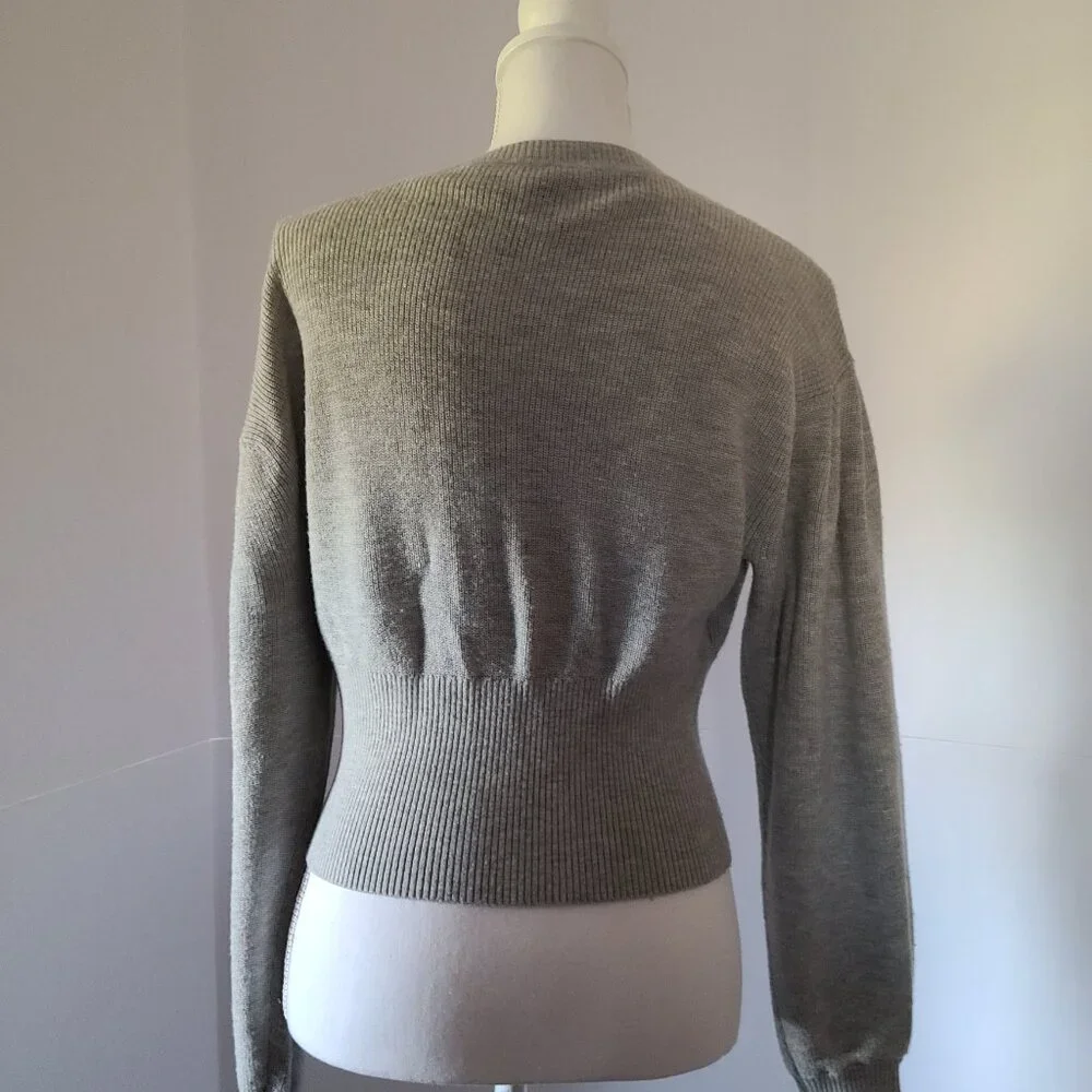 BCBG MAXAZRIA WOMENS LACE UP-CORSET- CROP SWEATER-LIGHT GRAY- SIZE MEDIUM - Picture 8 of 12